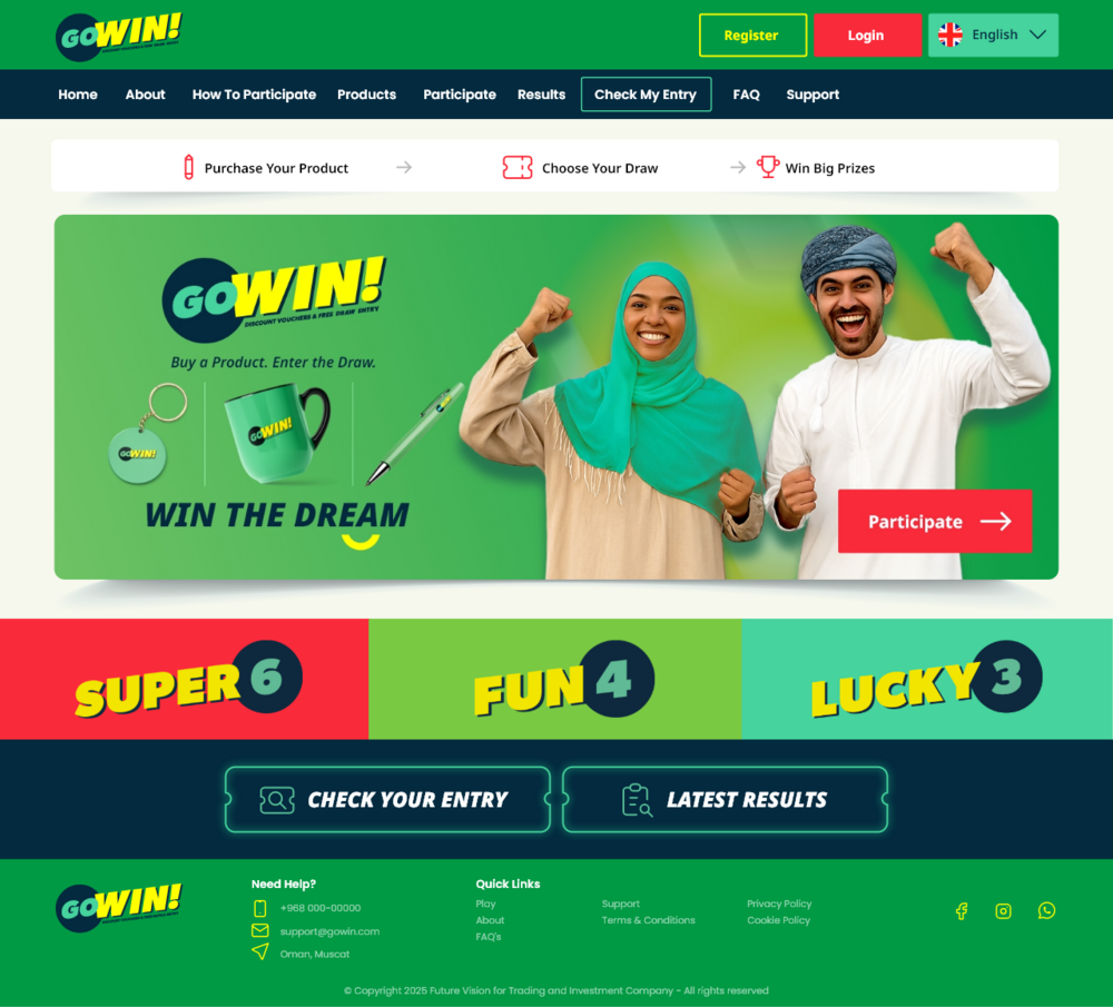 GoWIN lottery platform with multiple game types